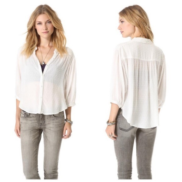 Free People White Swiss Button-Down Top - Picture 1 of 8